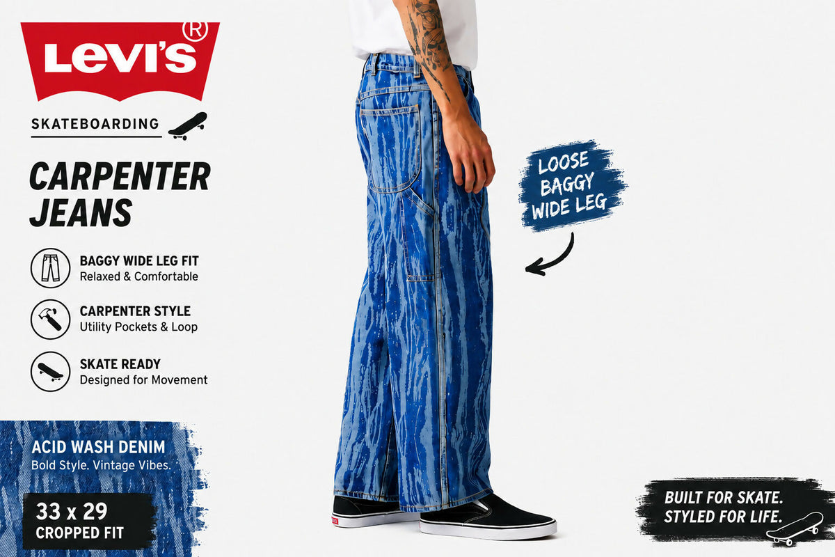 Levis Skateboarding Carpenter Jeans Men 33x29 Acid Wash Baggy Wide Leg Cropped
