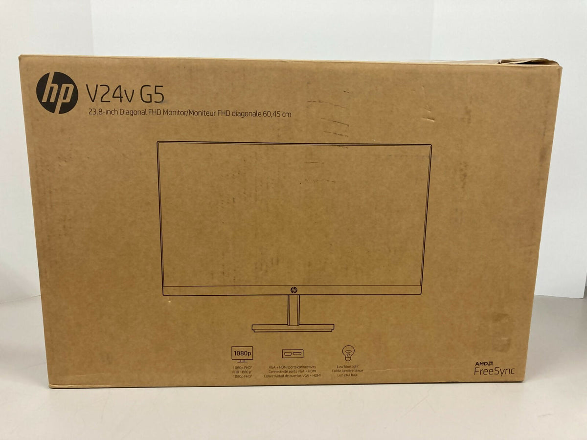 HP V24v G5 24 FHD 1920x1080 75Hz 5ms LCD VA Monitor 65P62AA Very Good COMPLETE
