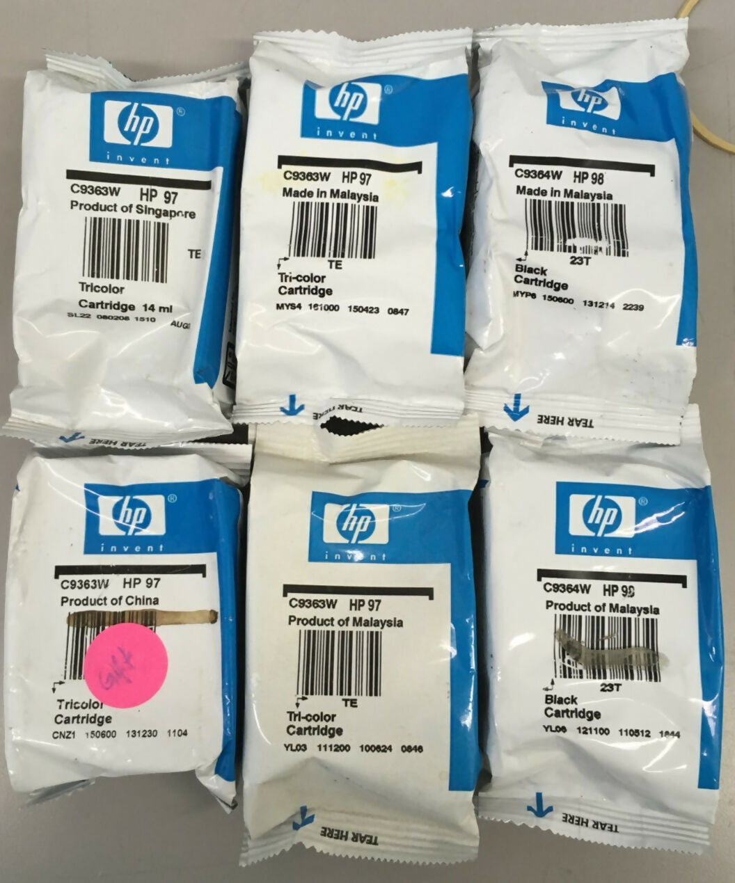 Lot of 6 HP 97 4 tri color 98 2 Black Ink Cartridges