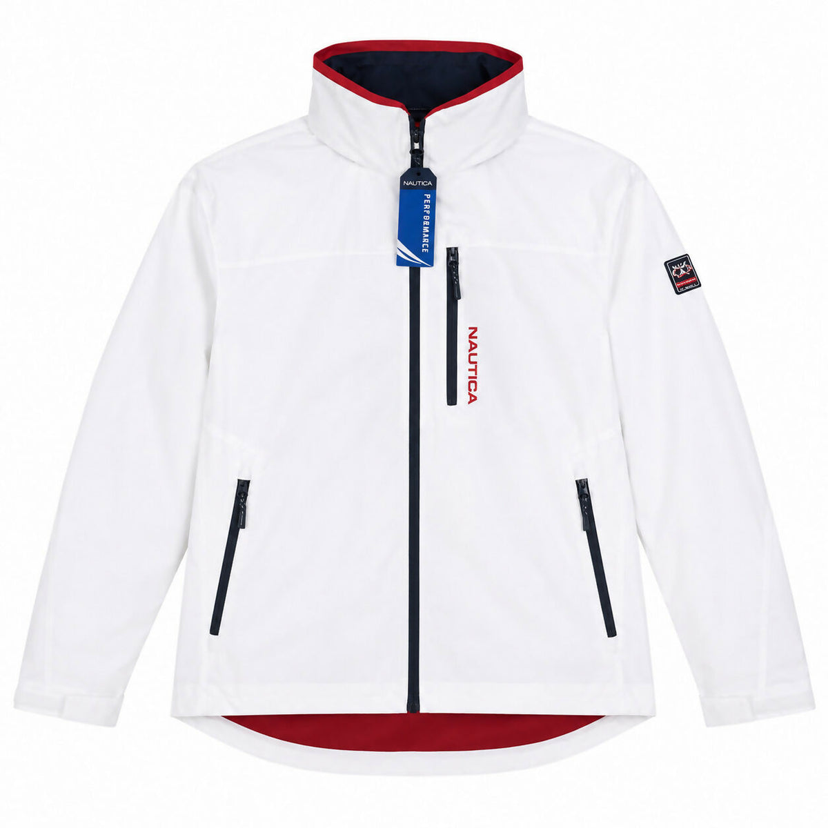 Nautica Sailing Jacket Mens L Full Zip White Tuck Away Hood MSRP