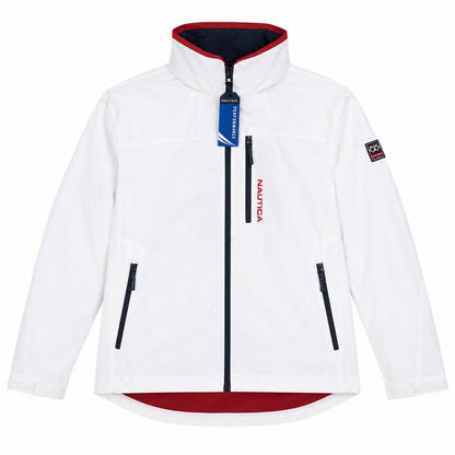Nautica Sailing Jacket Mens L Full Zip White Tuck Away Hood MSRP