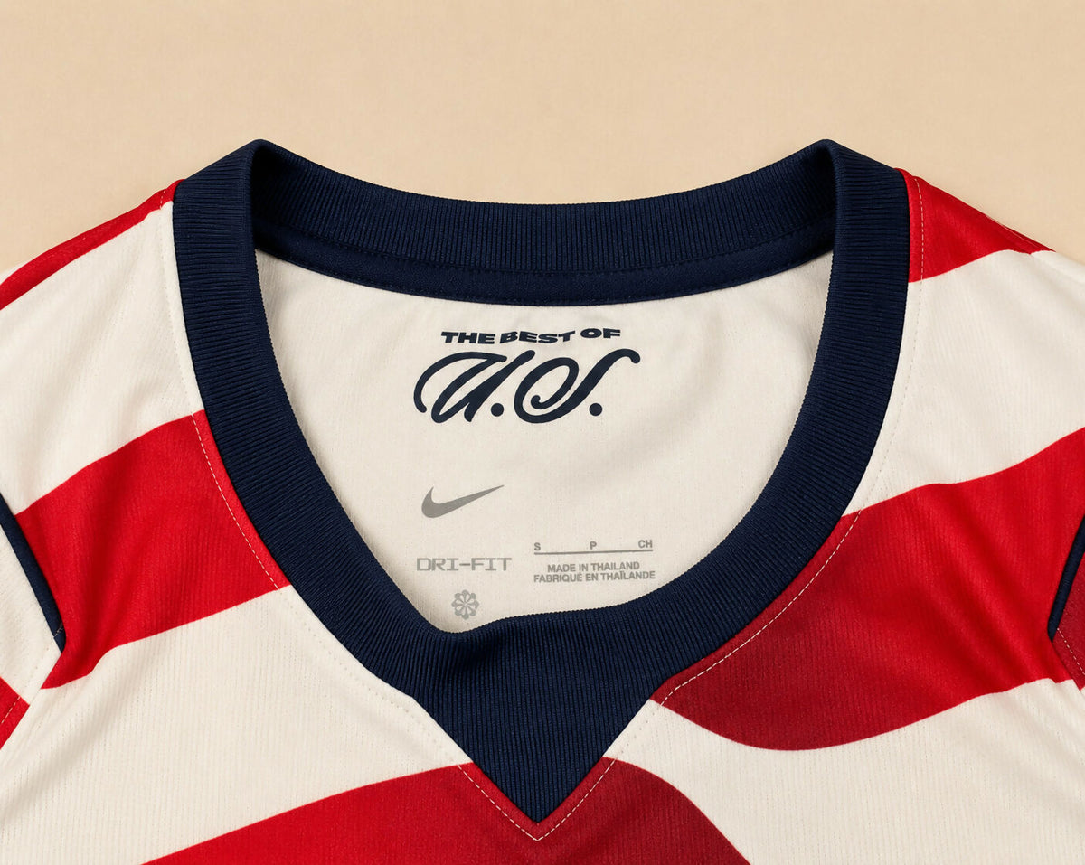 USA Soccer Jersey Mens Red White Wave Stripe Short Sleeve Dri-FIT Athletic Foot
