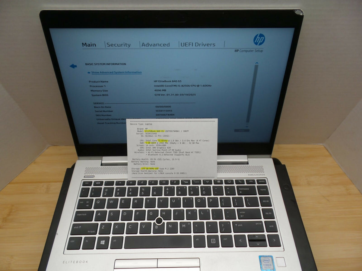 One 1 Functional HP EliteBook 840 G5 i5-8th 4GB RAM 256GB NVMe SSD