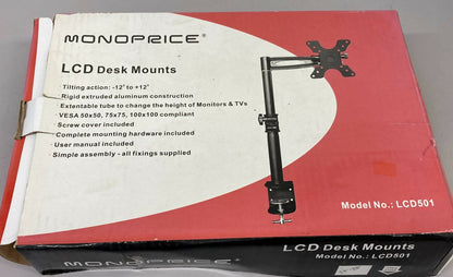 MONOPRICE LCD501 Desk Mount Monitor Arm Black - Box Open Components Sealed