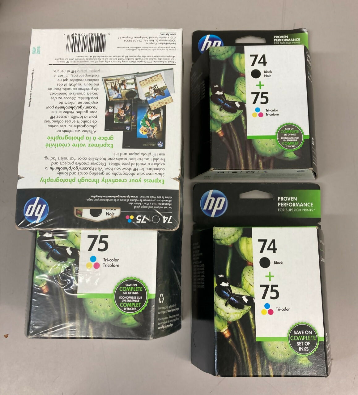 Lot of 6 Genuine HP 74 Black 75 Tri-Color Ink Cartridges - Exp 2013-18