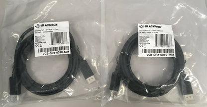 Lot of 2 Black Box 10ft DisplayPort Cable Male Male 30 AWG VCB-DP2-0010-MM