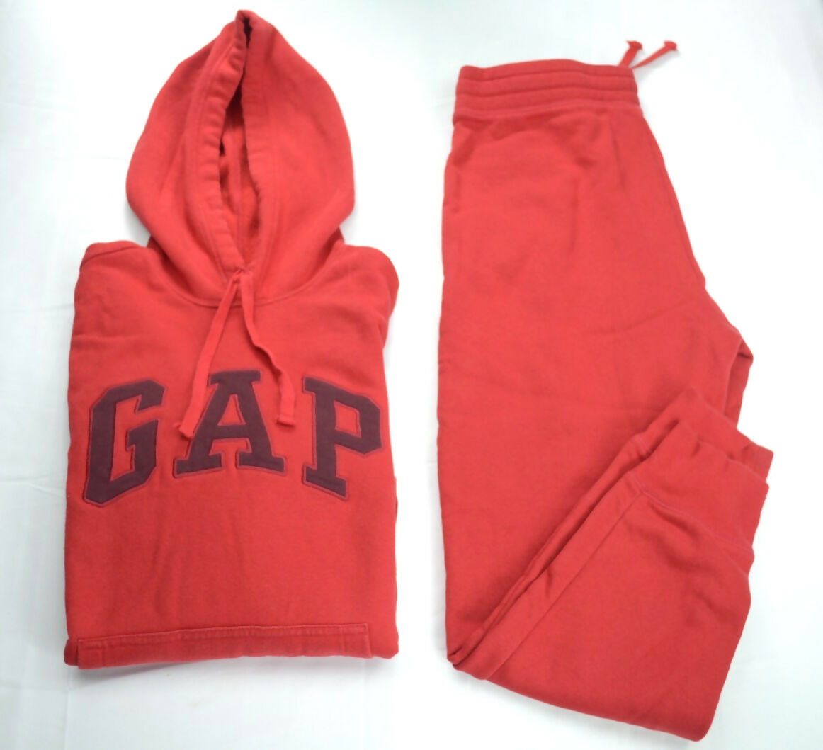 Gap Womens Red Fleece Tracksuit Set Hoodie Pants Size M Logo Pullover