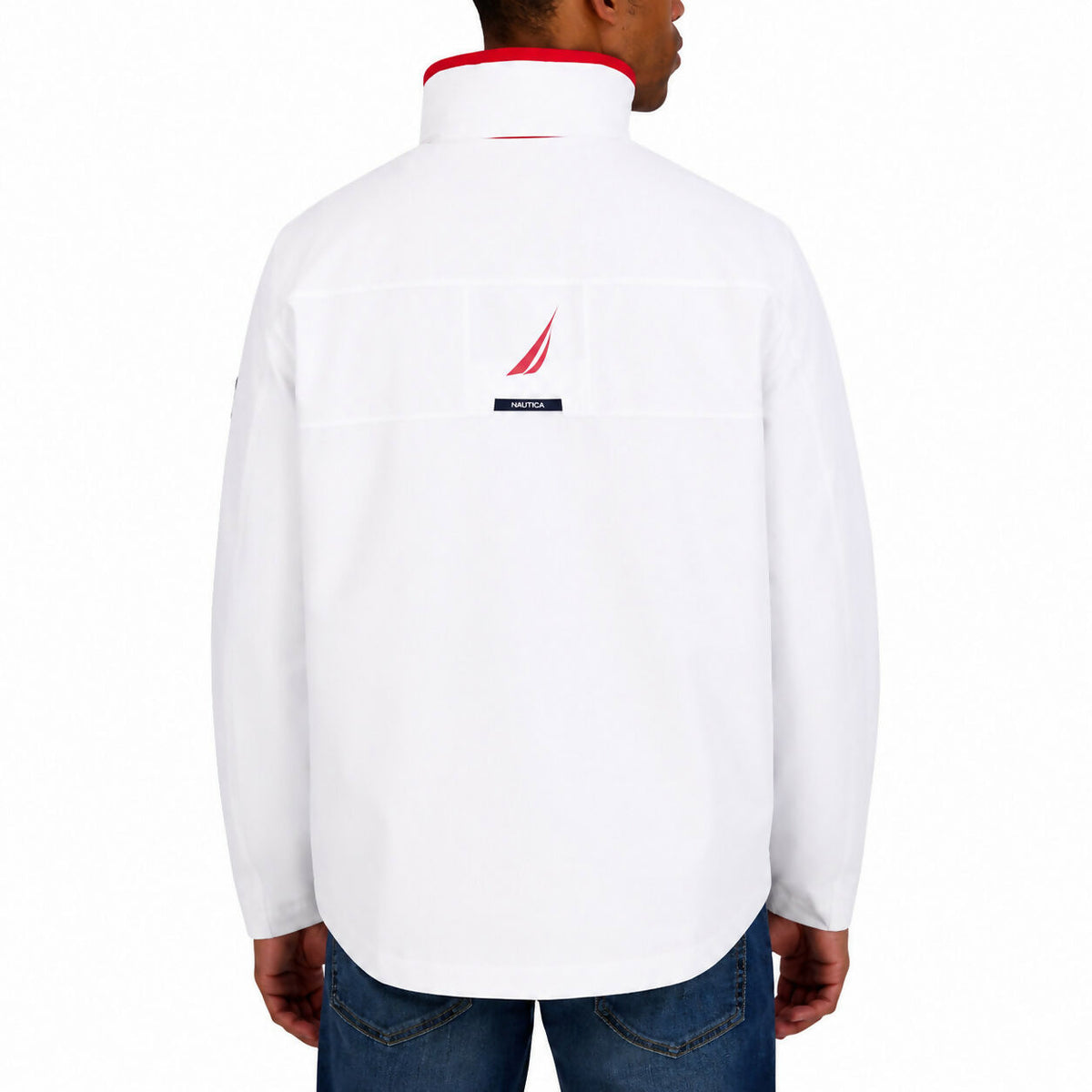 Nautica Sailing Jacket Mens L Full Zip White Tuck Away Hood MSRP