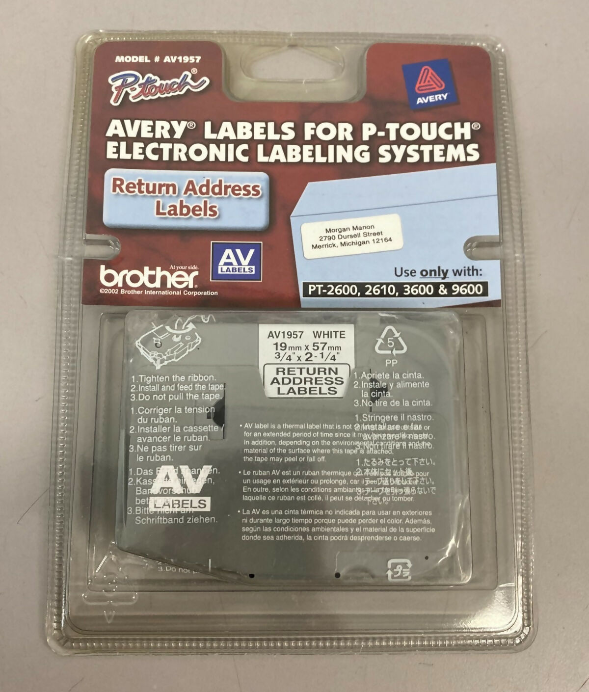 Genuine Avery AV1957 Brother P-touch 3 4 x 2-1 4 Return Address Labels New