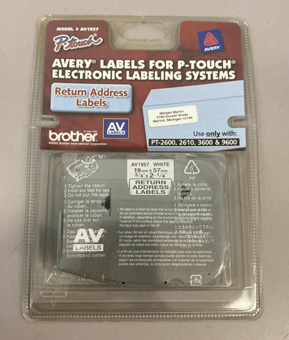 Genuine Avery AV1957 Brother P-touch 3 4 x 2-1 4 Return Address Labels New