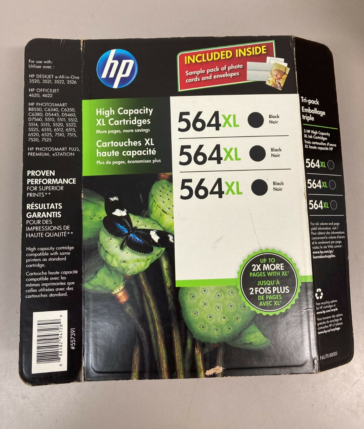 Lot of 3 Genuine OEM HP 564XL Black Injekt Catridges F6U701BN - Exp 2016