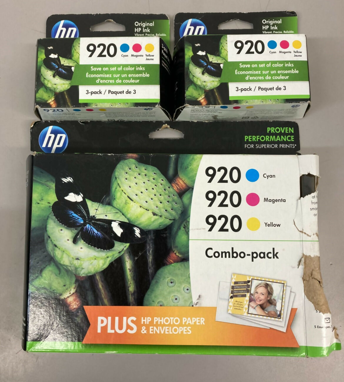 Lot of 3 Genuine HP 920 OEM Original Ink Cartridges Cyan Magenta Yellow New