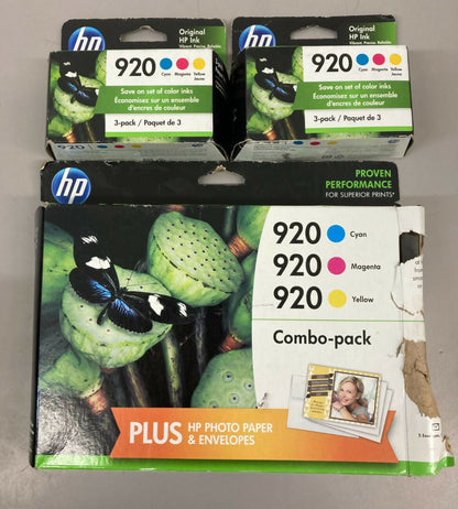 Lot of 3 Genuine HP 920 OEM Original Ink Cartridges Cyan Magenta Yellow New