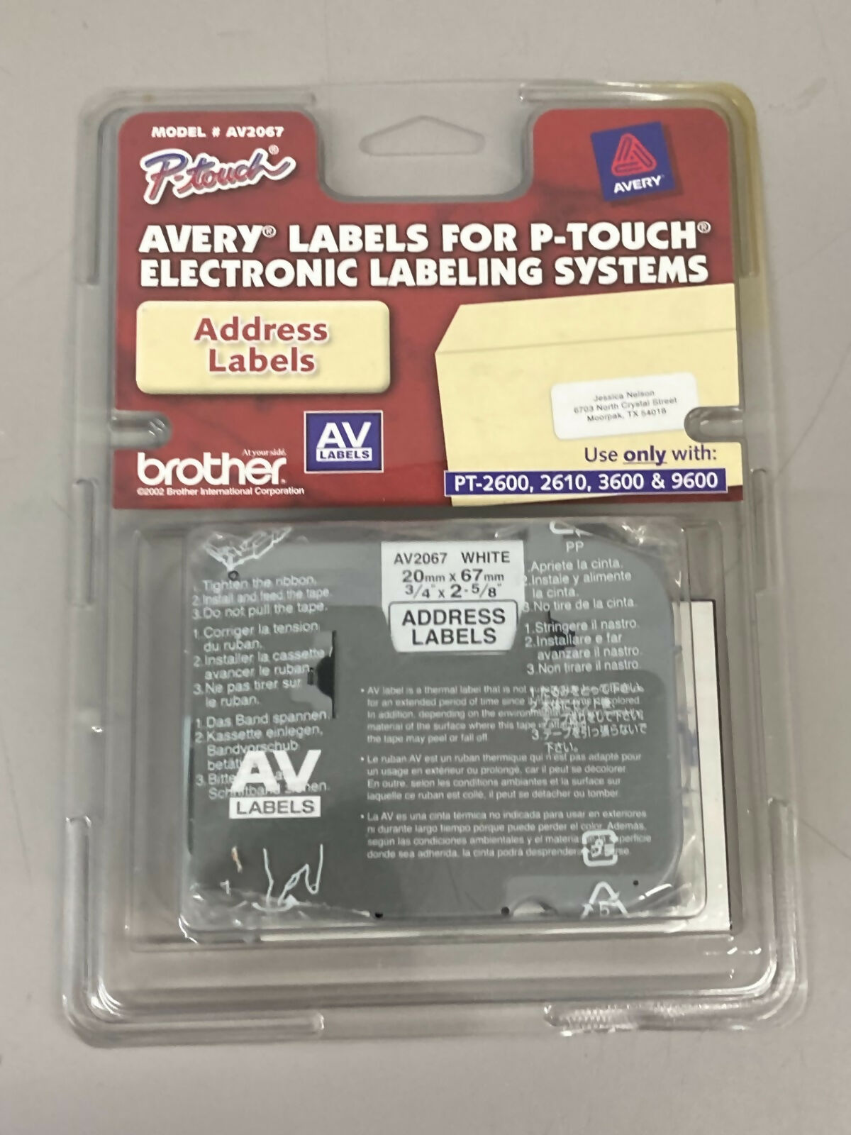 Genuine Avery AV2067 Brother P-touch 3 4 x 2-5 8 Address AV Labels New