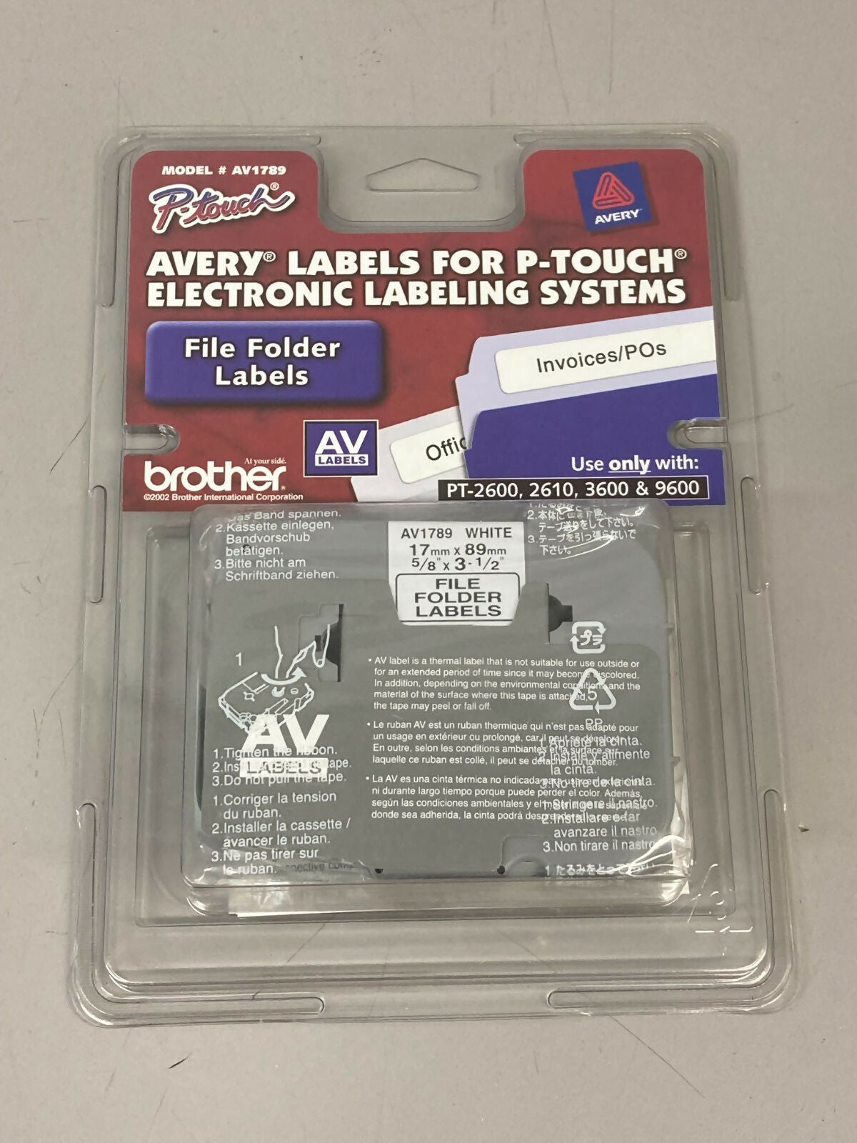 VTG Avery AV1789 Brother P-touch 5 8 x 3-1 2 File Folder AV Labels New