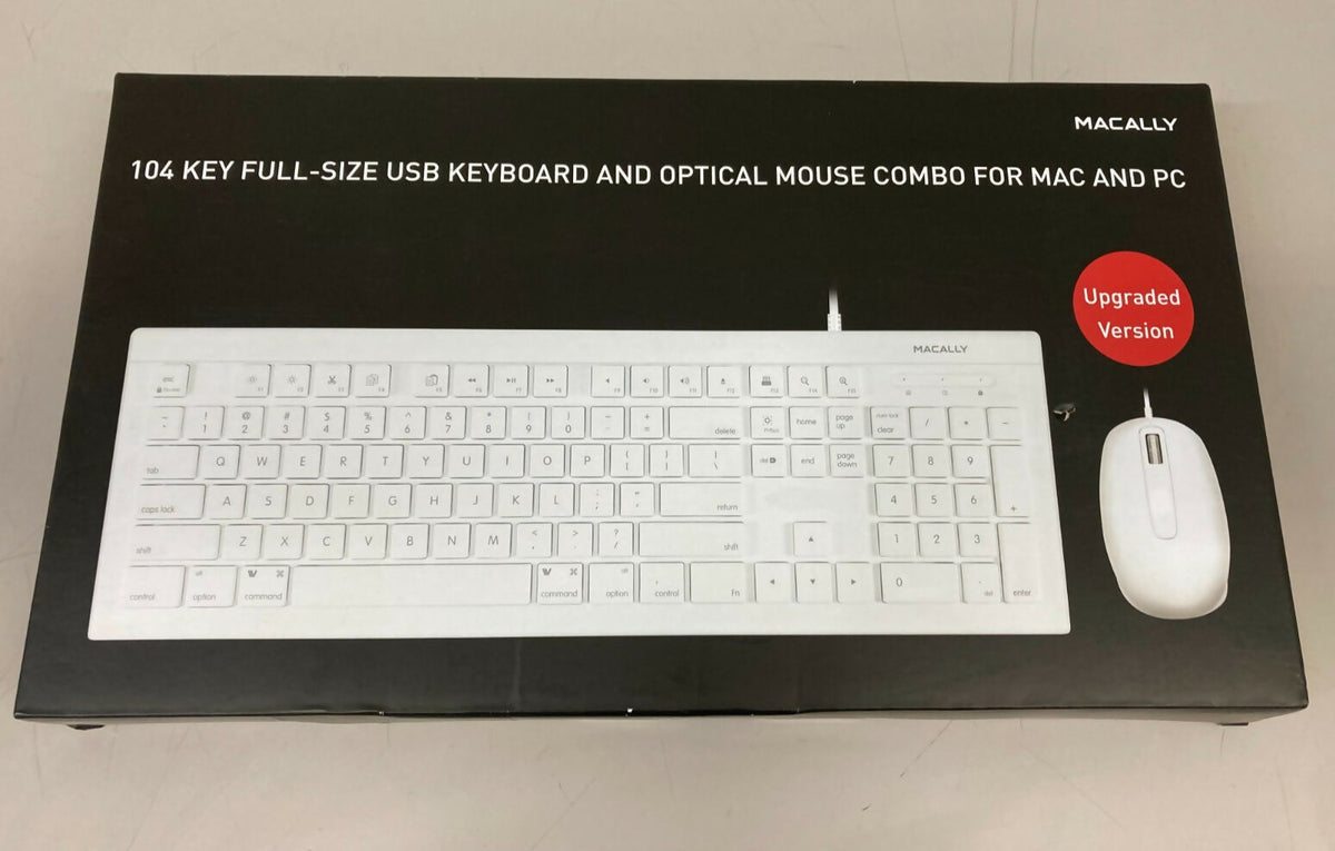 104 Key Full-Size USB Keyboard Optical Mouse Combo Macally - New