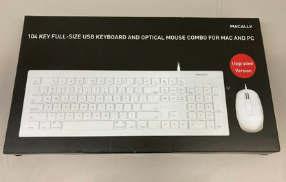 104 Key Full-Size USB Keyboard Optical Mouse Combo Macally - New