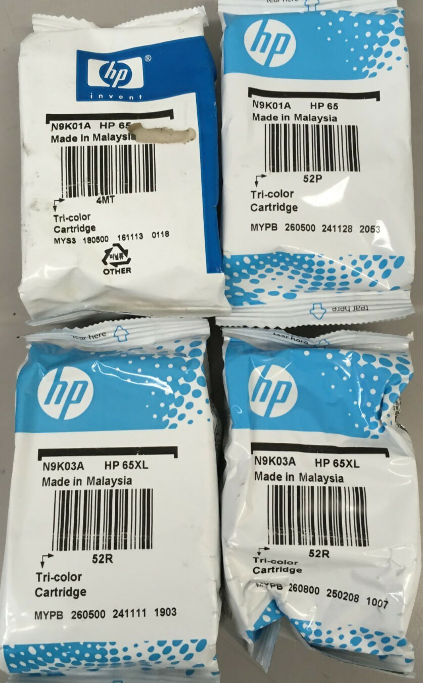 Lot of 4 Hp 65 and 65XL tri color inks