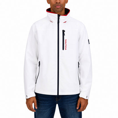 Nautica Sailing Jacket Mens L Full Zip White Tuck Away Hood MSRP