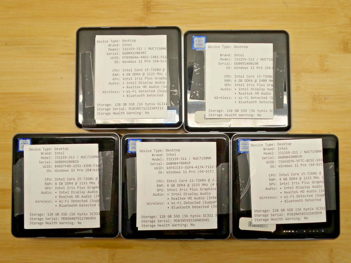 Lot of 5 INTEL NUC 7 i5-7260U 4GB RAM 128GB M 2 SSD Win 11 NUC7i5BNK