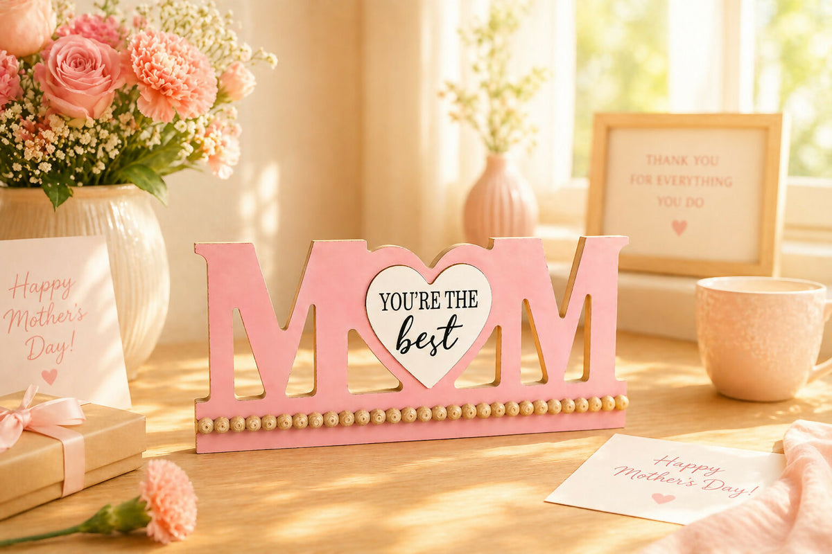 Mom Decorative Wooden Sign Pink Youre The Best Mothers Day Gift 9x6