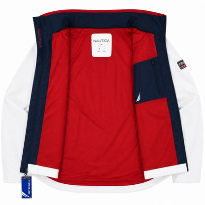 Nautica Sailing Jacket Mens L Full Zip White Tuck Away Hood MSRP