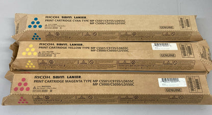 Lot of 3 Ricoh Savin Lanier Cyan Yellow Magenta Toner C5501 LD655C - New
